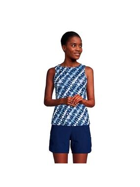 💙💙NWT Lands' End Blue & White Tie-Dye High Neck Tankini Top Size 8💙💙